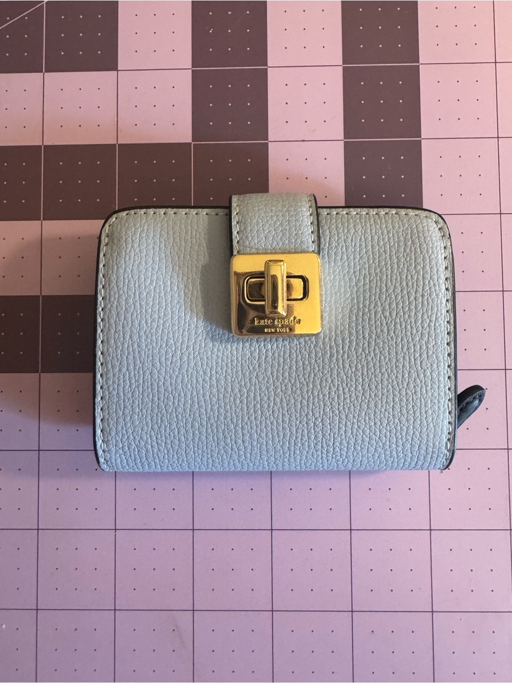 kate spade powder blue pebbled leather turn-lock clasp wallet